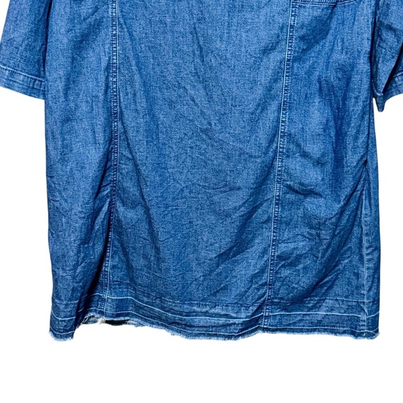 J.Jill Denim Lace Up Neckline Raw Frayed Hemline 3/4 Sleeve Cotton Dress - Picture 7 of 12